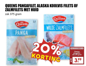 MCD Supermarkt Queens pangafilet, alaska koolvis filets of zalmfilets met huid aanbieding