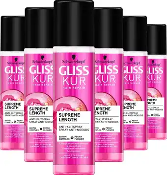 Bol.com Gliss kur supreme length anti-klit spray 6x 200 ml - grootverpakking aanbieding