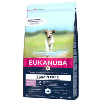 Zooplus 15% korting! 3 kg eukanuba droogvoer! - grain free puppy small / medium breed zalm 3 kg aanbieding