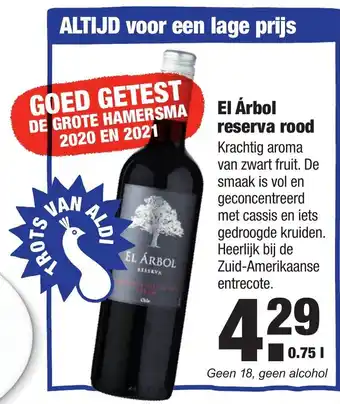 ALDI El Arbol Reserva rood 750ml aanbieding