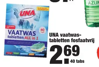 ALDI UNA vaatwastabletten  All-in-1 fosfaatvrij 40 stuks aanbieding