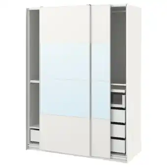 IKEA Pax / mehamn/auli kledingkastcombinatie, wit/spiegelglas, 150x66x201 cm aanbieding