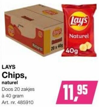 Bidfood LAYS Chips, Doos 20 zakjes à 40 gram aanbieding