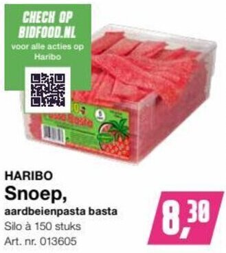 Bidfood HARIBO Snoep, aardbeienpasta basta Silo à 150 stuks aanbieding