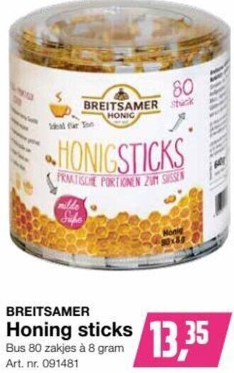 Bidfood BREITSAMER HONIGSTICKS 80 zakjes a 8g aanbieding