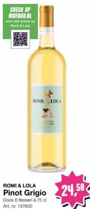 Bidfood ROMI & LOLA Pinot Grigio 75 cl aanbieding