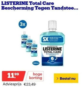 Bol.com Listerine total care bescherming tegen tandsteen, mondspoeling, 3 x 500 ml aanbieding