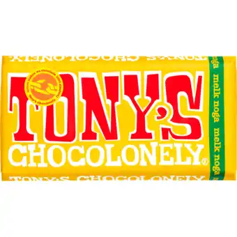 Jumbo Tony's chocolonely melk chocolade reep noga 180g aanbieding