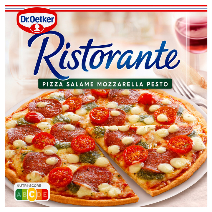 Dr. oetker ristorante pizza salami mozzarella pesto 360g aanbieding bij
