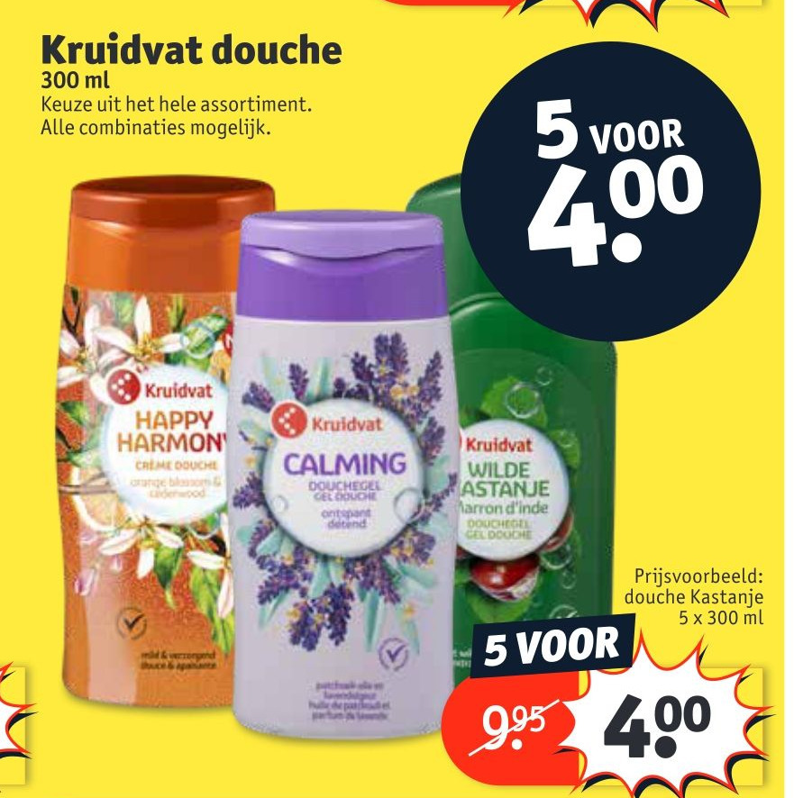 Kruidvat douche 5x300 ml aanbieding bij Kruidvat