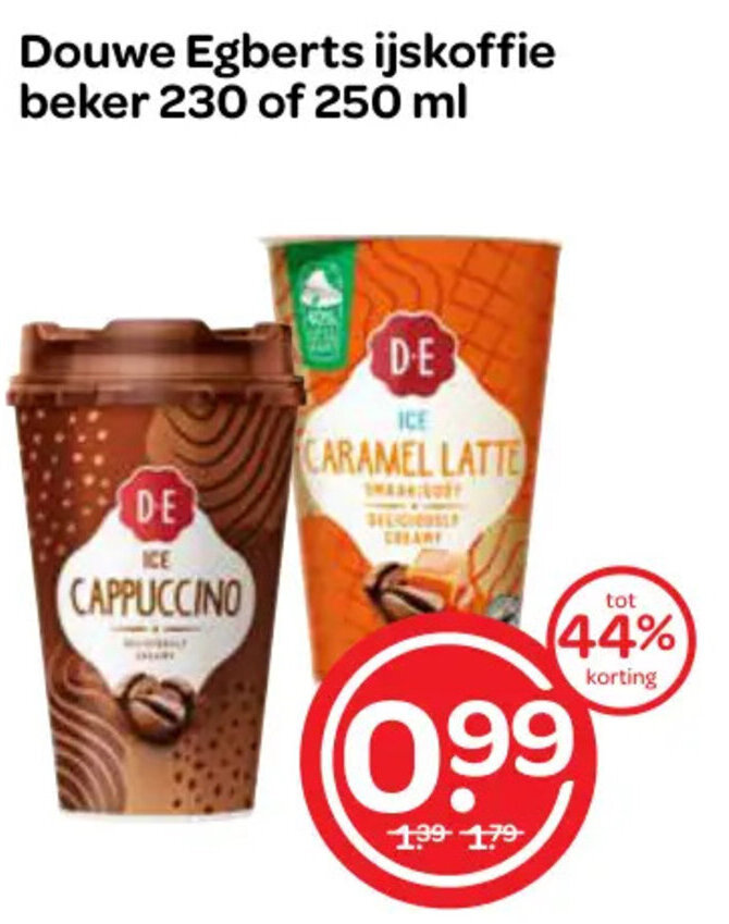 Douwe Egberts ijskoffie beker 230 of 250 ml aanbieding bij Spar