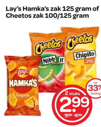 Spar Lay's Hamka's zak 125 gram of Cheetos zak 100/125 gram aanbieding