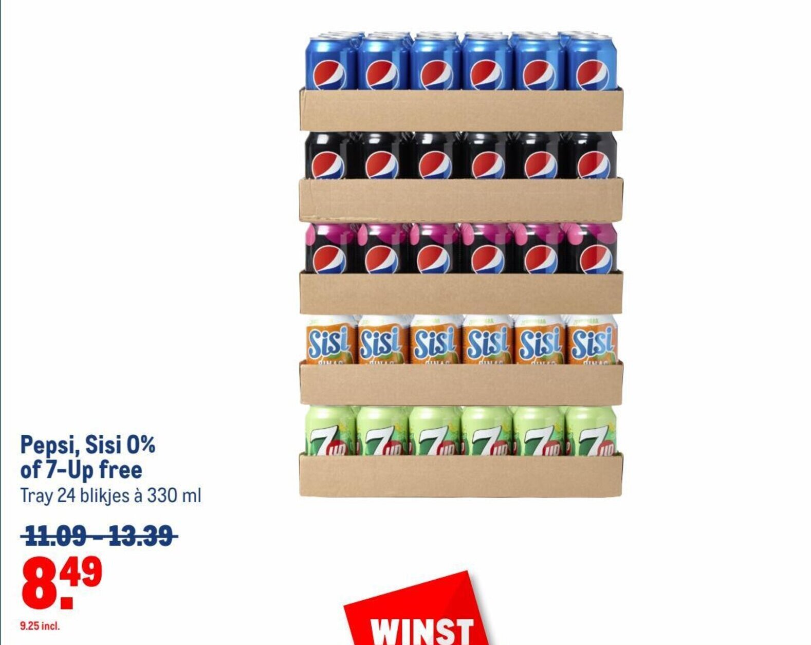 Makro Pepsi, Sisi 0% of 7-Up free Tray 24 blikjes à 330 ml aanbieding