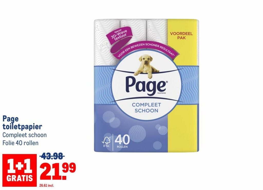 Makro Page toiletpapier Compleet schoon Folie 40 rollen aanbieding