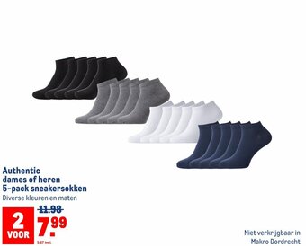 Makro Authentic dames of heren 5-pack sneakersokken aanbieding