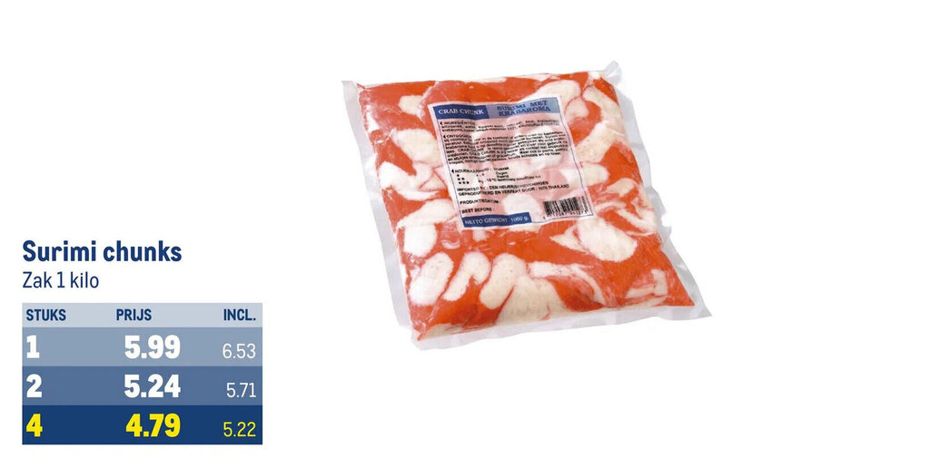 Surimi chunks Zak 1 kilo aanbieding bij Makro