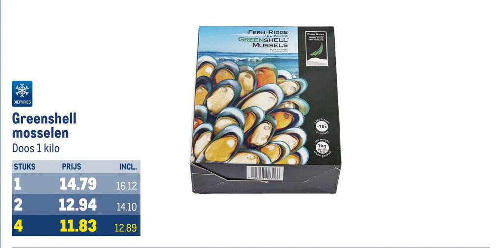 Greenshell mosselen 1 kilo aanbieding bij Makro