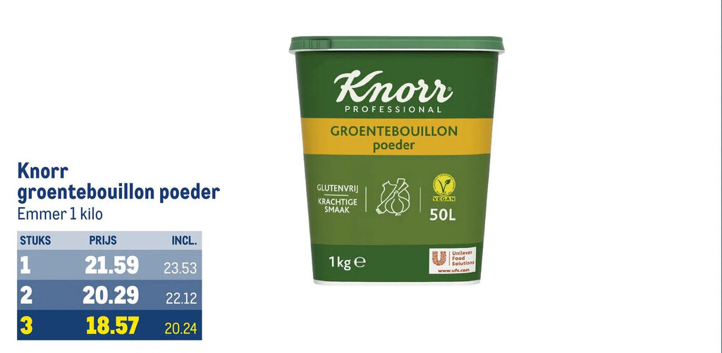 Knorr groentebouillon poeder Emmer 1 kilo aanbieding bij Makro