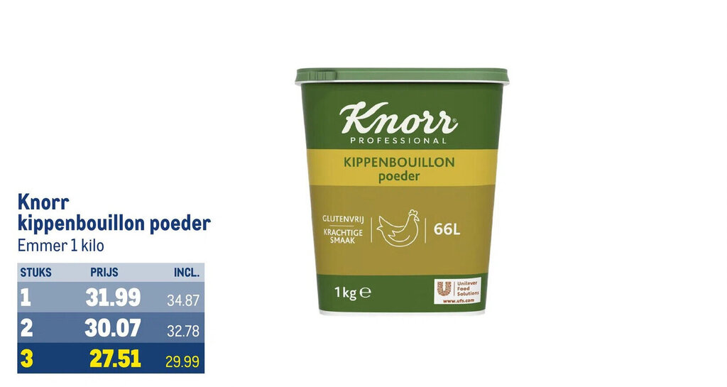 Knorr kippenbouillon poeder Emmer 1 kilo aanbieding bij Makro
