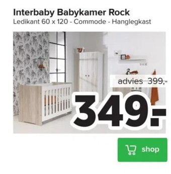 Baby-Dump Interbaby Babykamer Rock Ledikant 60 x 120 - Commode - Hanglegkast aanbieding