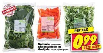 Nettorama Spinazie, Snackwortels of Andijvie 300/400 gram aanbieding