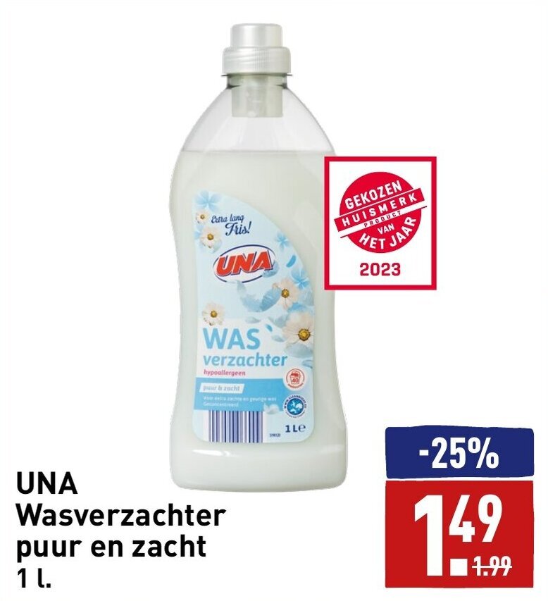 UNA Wasverzachter puur en zacht 1 l aanbieding bij ALDI