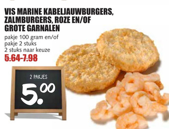 MCD Supermarkt Vis marine kabeljauwburgers, zalmburgers, roze en/of grote garnalen aanbieding