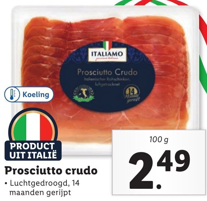 Prosciutto crudo 100g aanbieding bij Lidl