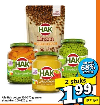 Albert Heijn Alle Hak potten 330-370 gram en stazakken 150-225 gram aanbieding