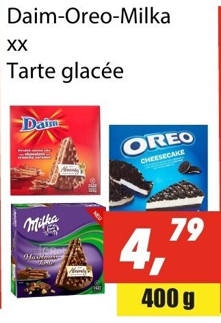 Tanger Markt Daim-Oreo-Milka XX Tarte glacée 400g aanbieding