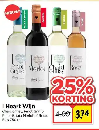 Vomar Voordeelmarkt I Heart Wijn Chardonnay, Pinot Grigio, Pinot Grigio, Merlot Of Rosé 750 ml aanbieding