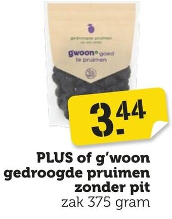 Coop PLUS of g'woon gedroogde pruimen zonder pit zak 375 gram aanbieding