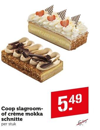 Coop Coop slagroom-of crème mokka schnitte per stuk aanbieding