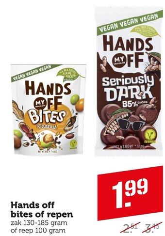 Coop Hands off bites of repen zak 130-185 gram of reep 100 gram aanbieding