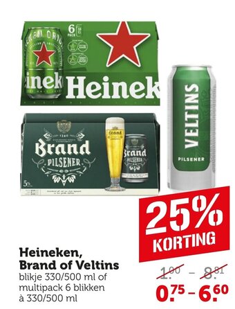 Coop Heineken, Brand of Veltins blikje 330/500 ml of multipack 6 blikken à 330/500 ml aanbieding