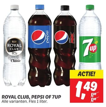 Dekamarkt ROYAL CLUB, PEPSI OF 7UP  1 liter aanbieding