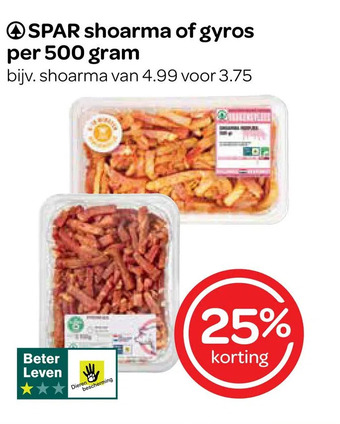 Spar Spar shoarma of gyros per 500 gram aanbieding
