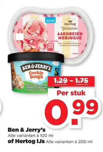 PLUS Ben & Jerry's 100ml of Hertog IJs 200ml aanbieding