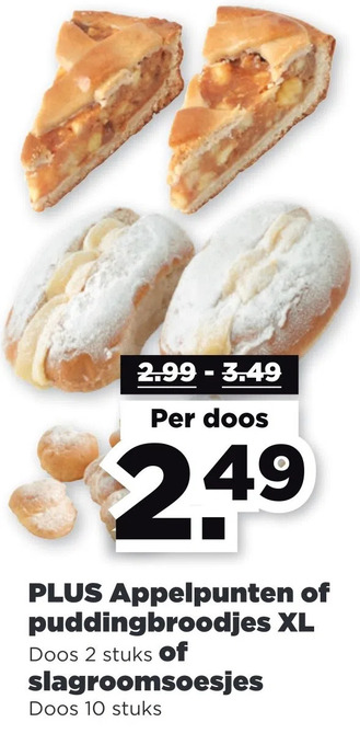 PLUS Plus appelpunten of puddingbroodjes xl of slagroomsoesjes aanbieding