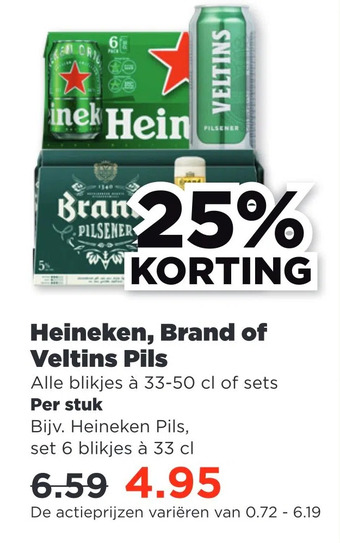 PLUS Heineken, brand of veltins pils aanbieding