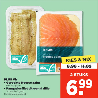 PLUS Plus vis gerookte noorse zalm pangasiusfilet citroen & dille aanbieding