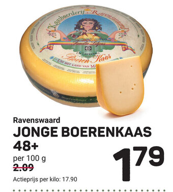 Ekoplaza Ravenswaard Jonge Boerenkaas 48+ per 100 g aanbieding