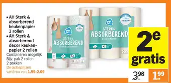 Albert Heijn AH Sterk & absorberend keukenpapier of AH Sterk & absorberend decor keuken- papier 2 rollen aanbieding