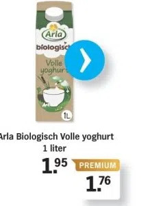 Albert Heijn Arla biologisch volle yoghurt 1 liter aanbieding