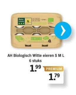 Albert Heijn Ah biologisch witte eieren s ml aanbieding