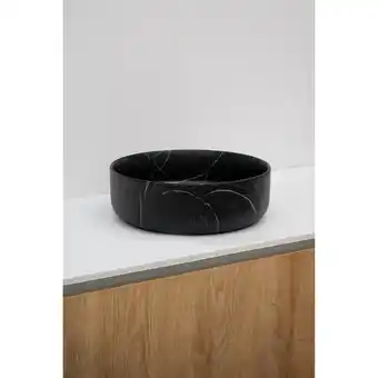 Sanitairwinkel.nl Riho marmic round waskom 34.6x34.6x11.4cm keramiek rond marmer mat zwart showroommodel aanbieding