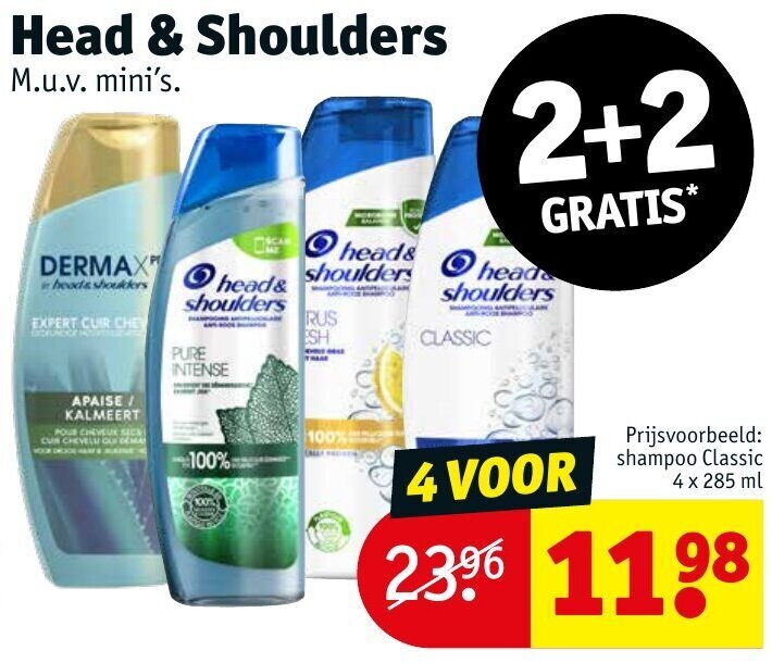 head& shoulders aanbieding bij Kruidvat 2+2 GRATIS