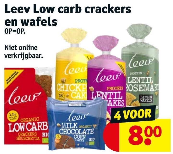 Leev Low carb crackers en wafels aanbieding bij Kruidvat