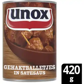 Albert Heijn Unox gehaktballetjes in satésaus aanbieding