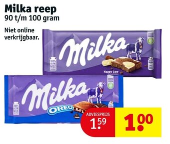 Kruidvat Milka reep 90 t/m 100 gram aanbieding